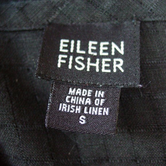 EILEEN FISHER Swan Dive Sheer Black Textured Irish Linen Button Down Dress S - Picture 8 of 8